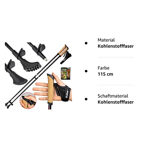 Carbon Ultra Light Walking Stock mit Handgelenkschlaufe verschiedene Längen Superleicht Premium GRATIS – Nordic Walking/Fitness App (115 cm) - 8