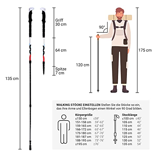 Msports Nordic Walking – Trekking Premium Carbon Stöcke – aus hochwertigem Carbon – Superleicht – auswählbar mit Tragetasche – Nordic Walking – Wanderstöcke (Trekking Stöcke) - 2