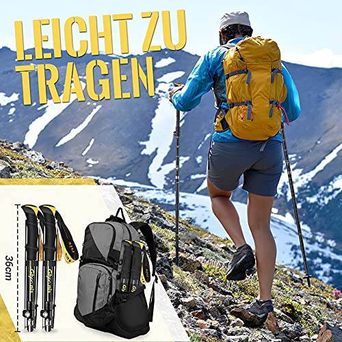 Glymnis Wanderstöcke Trekkingstöcke Walking Stöcke 7075 Aluminium Wanderstock verstellbar 110-130cm und Klemmverschluss mit 4 Paar Gummipuffers für Trekking (Gelb) - 7