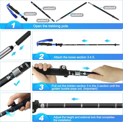 Anykuu Faltbare Wanderstöcke (110-130 cm) – Nordic Walking Stöcke - 6