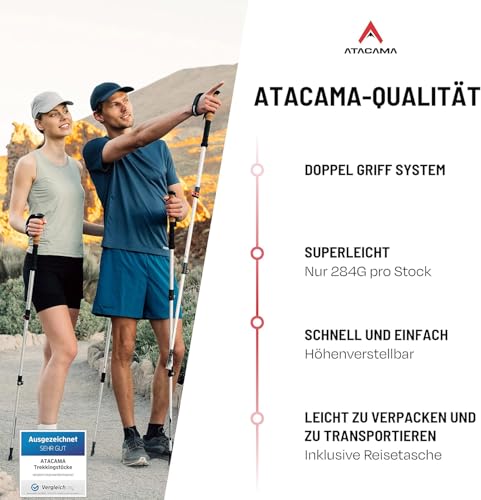 ATACAMA Wanderstöcke Teleskop aus Aluminium - Nordic Walking Stöcke Damen und Herren - Nordic Walking Stöcke verstellbar Gummipuffer - Trekkingstöcke Wanderstöcken verstellbar Wanderstock Ultraleicht - 2